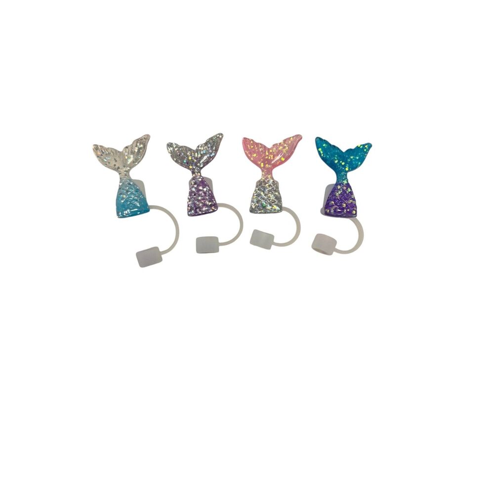Mermaid Tail Straw Covers Set of 4 GlitterTopper Tumbler Reusable Straw - Picture 4 of 4